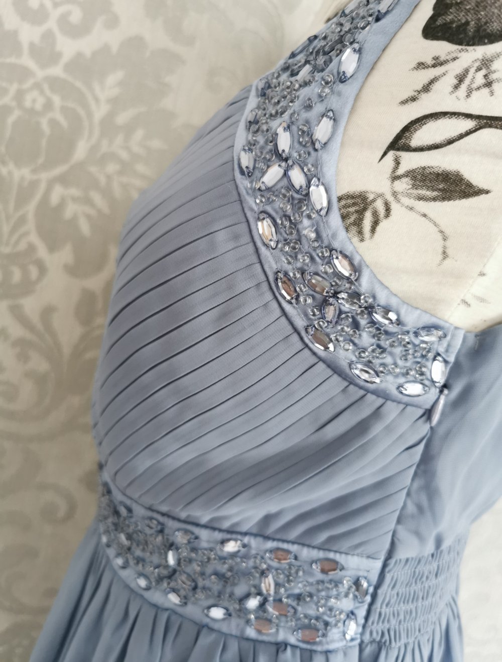 Bodyflirt Kleid | Chiffonkleid Gr.38 blau mit Perlen